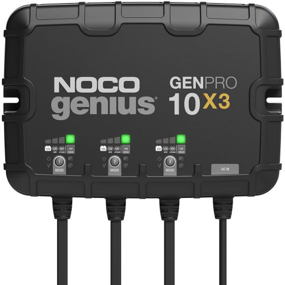 Meet the all-new GENPRO10X3. Similar to our GEN3, only better. It's 19% smaller and delivers 33% more power. It's one of the best performing onboard marine battery chargers we have ever made. A three-bank onboard battery charger rated at 30-amps (10-amps 