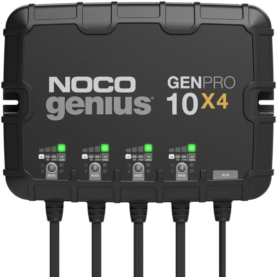Meet the all-new GENPRO10X4. Similar to our GEN4, only better. It's 10% smaller and delivers 33% more power. It's one of the best performing onboard marine battery chargers we have ever made. A four-bank onboard battery charger rated at 40-amps (10-amps p