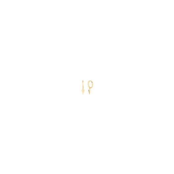 Give edge to your everyday style with these 14k yellow gold vermeil (2.5 microns thick of 14k yellow on top of a sterling silver base) dangle hoop earrings featuring spike charms. Polished to a bright shine, these earrings secure with hinged backs.