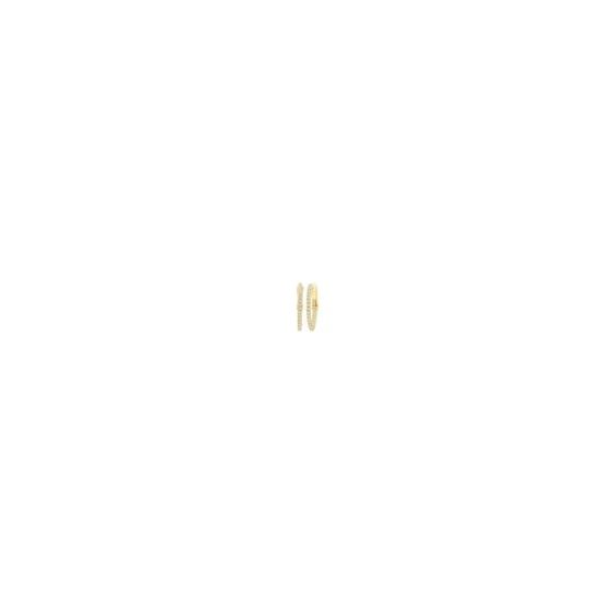 Elevate your everyday with these 10k yellow gold inside-out hoops. Set with shimmering round diamonds along both the inner and outer curves, they capture light from every angle while maintaining a beautifully understated profile. Their 15mm silhouette and