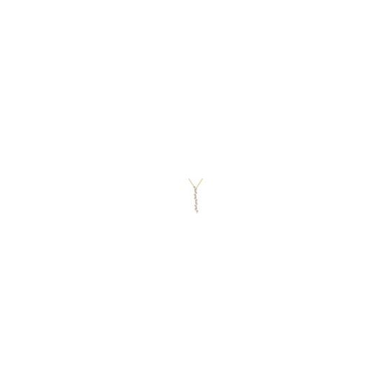 This stunning 14k yellow gold necklace showcases a mesmerizing arrangement of zigzag-placed baguette and round-cut diamonds. Alternating in a graceful pattern, there are five channel-set baguette-cut diamonds and four prong-set round-cut diamonds elegantl