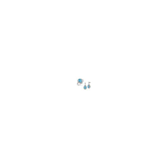 Keep life colorful with the happy hue and standout style of this sterling silver blue topaz and diamond earrings and ring set. In the earrings and ring, enchanting 9x6mm pear-shaped blue topaz are perfectly perched amidst high-polished sterling silver, wi