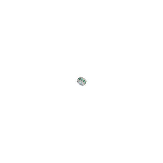 Elegant Rhodium and 14K Gold Plated Emerald Cubic Zirconia Band Ring. This stylish item features interesting one of a kind design. It features large emerald cut emerald cubic zirconia stones in the center, set in decorative prong setting, accented with sm