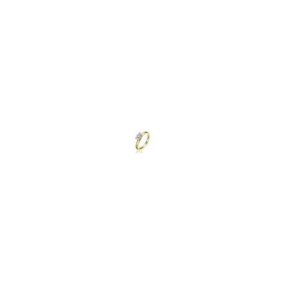14k Gold Plated with Clear Cubic Zirconia Solitaire Ring. This beautiful ring adds timeless sparkle to your collection. Featuring a brilliant round-shaped clear cubic zirconia, its expertly set to catch the light from every angle. The sleek band offers a 