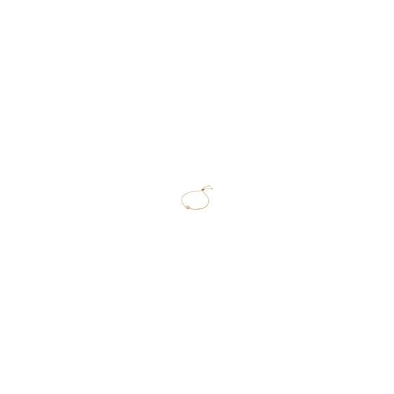 This slider bracelet is delicate enough to be worn daily or special occasions. Constructed of sterling silver with 14k gold plating. Cubic Zirconia centered with paved accents. Features signature Michael Kors 
