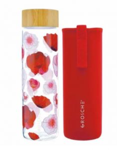 Venice Glass Water Bottle - Red Poppy - 650ml 22 fl oz