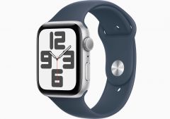 Apple Watch SE GPS 44mm Silver Aluminum Case with Storm Blue Sport Band - S/M