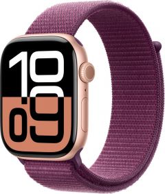 Apple Watch Series 10 GPS + Cellular 42mm Rose Gold Aluminum Case with Plum Sport Loop