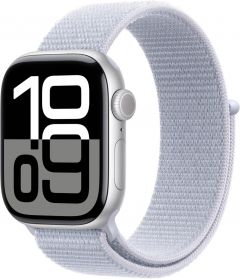 Apple Watch Series 10 GPS + Cellular 42mm Silver Aluminum Case with Blue Cloud Sport Loop