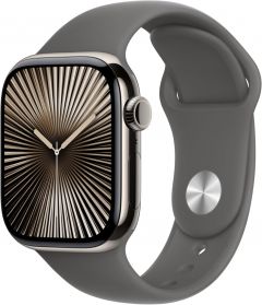 Apple Watch Series 10 GPS + Cellular 42mm Natural Titanium Case with Stone Gray Sport Band - M/L