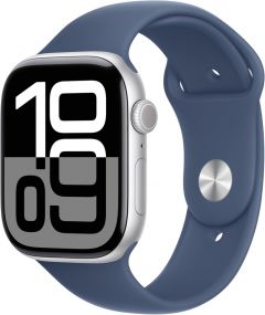 Apple Watch Series 10 GPS + Cellular 46mm Silver Aluminum Case with Denim Sport Band - M/L 