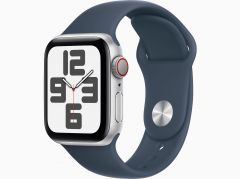 Apple Watch SE GPS + Cellular 40mm Silver Aluminum Case with Storm Blue Sport Band - S/M