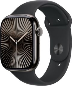 Apple Watch Series 10 GPS + Cellular 46mm Slate Titanium Case with Black Sport Band - M/L