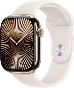 Apple Watch Series 10 GPS + Cellular 46mm Gold Titanium Case with Starlight Sport Band - S/M