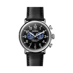 The Runwell Chrono Leather Strap Watch - 47mm, Black