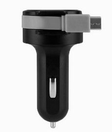 4.8A Car Charger with Built-in Type-C Rolling Ribbon Cable and USB Charging Port