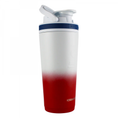 26oz Insulated Stainless Steel Shaker Bottle-Red White Ombre w/ Blue Band