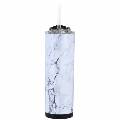 IceShaker 20oz Insulated Stainless Steel Skinny - Tumbler w/Straw & Lid-White Marble