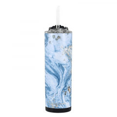 IceShaker 20oz Insulated Stainless Steel Skinny - Tumbler w/Straw & Lid-Blue Marble