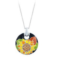 Belle Etoile Round Champagne Cubic Zirconia studded Sunflower Pendant - 925 SS with chain