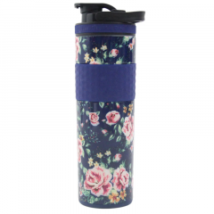 20oz Skinny Shaker Bottle - Shaker lid w/handle & agitator-Navy Floral