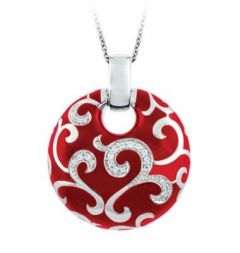 Belle Etoile Round Cubic Zirconia studded Red Background Royale Pendant - 925 SS with chain