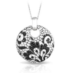 Belle Etoile Round Black Cubic Zirconia studded Fleur de Lace Pendant - 925 SS with chain