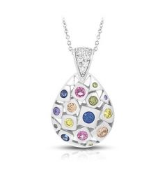 Belle Etoile Round Multi color Cubic Zirconia studded Byzantine Pendant - 925 SS with chain