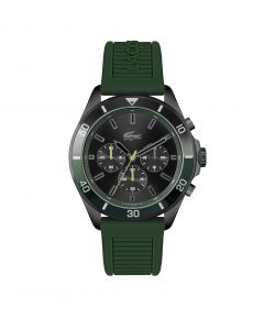 Lacoste Tie Breaker Gents. Ionic Black Steel Case. Green Silicone Strap. Black Chrono Dial