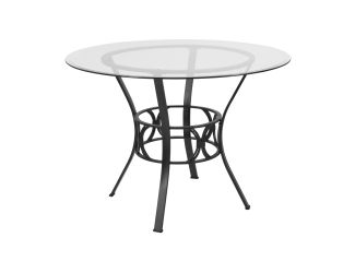 42" Round Glass Dining Table with Black Metal Frame