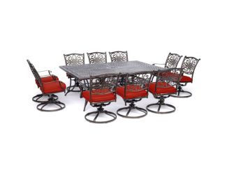 Traditions 11-Piece Dining Set in Red with Ten Swivel Rockers and an Extra-Long Dining Table