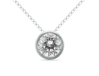 1/2 CT Round Solitaire Diamond Bezel Set Pendant Size 18"