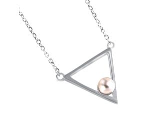 PARIKHS Rhodium Plated Open Triangle Fresh Water Pearl Necklace in 925 Sterling Silver