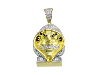 PARIKHS Men's Gold Plated CZ Fawkes Hip Hop Pendant with chain in 925 sterling Silver