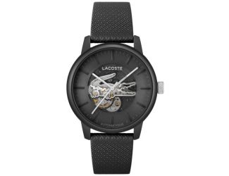 Men's 12.12 Automatique Black Leather Strap Watch Black Croc Dial