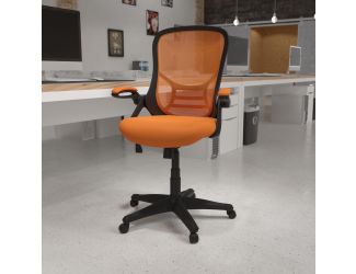 High Back Orange Mesh Ergonomic Office Chair with Black Frame and Flip-up Arms