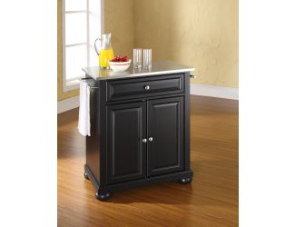 Alexandria Stainless Steel Top Kitchen Island Black Finish