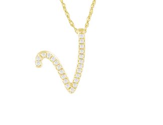 PARIKHS Diamond Initial Pendant Alphabet 'V' in 14K Yellow Gold over Sterling Silver 0.10ct , IJK-I3
