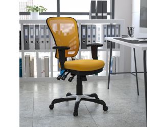 Mid-Back Yellow-Orange Mesh Multifunction Ergonomic Office Chair-Adjustable Arms