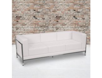 White LeatherSoft Modular Sofa with Quilted Tufted Seat and Encasing Frame
