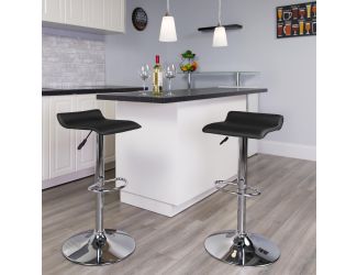Black Vinyl Adjustable Height Barstool with Solid Wave Seat and Chrome Base
