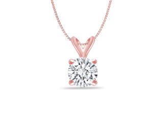 Bright White Round Lab Grown Diamond Pendant in 14K Rose Gold 0.18ct, Color-FG, Clarity-VVS