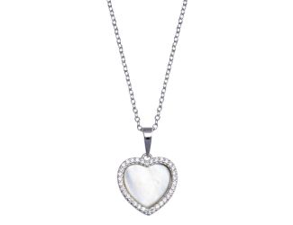 PARIKHS Rhodium Plated Heart Mother of Pearl Necklace in 925 Sterling Silver