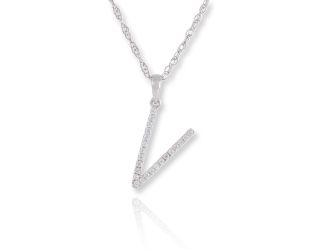 PARIKHS Diamond Initial Pendant Alphabet 'V' in 10K White Gold 0.10 ct , IJK color - I3 clarity