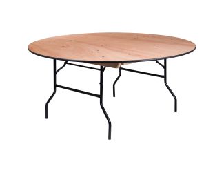 5.5-Foot Round Wood Folding Banquet Table with Clear Coated Finished Top