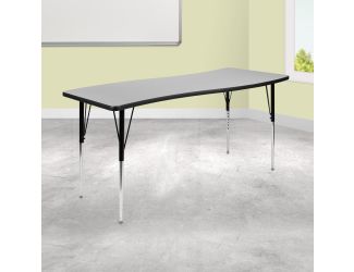 26"W x 60"L Rectangular Wave Collaborative Grey Adjustable Height Activity Table