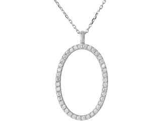 PARIKHS Rhodium Plated Open Oval with CZ Necklace in 925 Sterling Silver