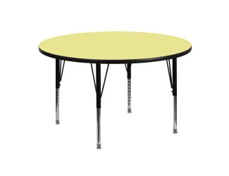 48" Round Yellow Thermal Laminate Activity Table - Height Adjustable Short Legs