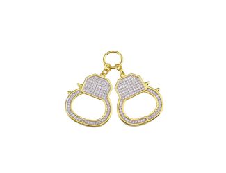 PARIKHS Men's Gold Plated CZ Hand Cuffs Hip Hop Pendant with chain in 925 Sterling Silver