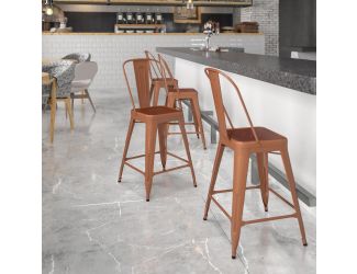 24" High Copper Metal Indoor-Outdoor Counter Height Stool with Back